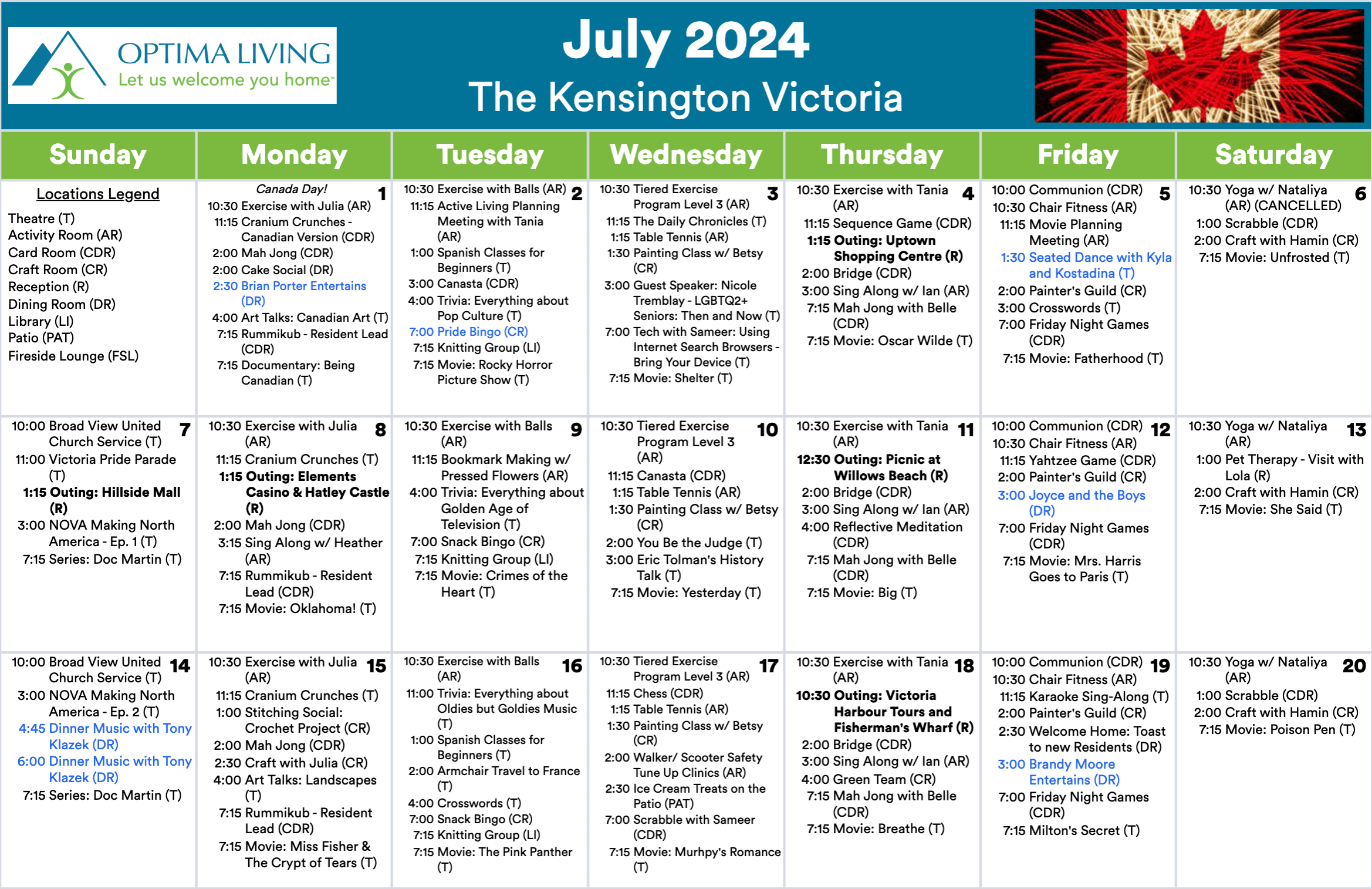 Kensington July 1 - 20 2024 event calendar