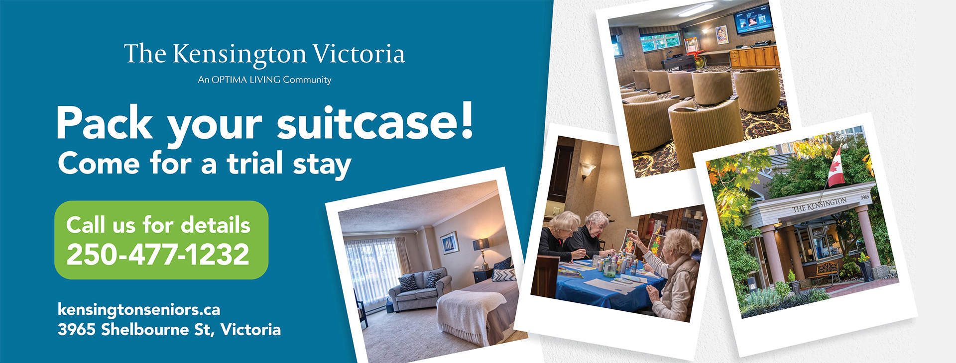 Collage of photos from The Kensington Victoria with Pack your suitcase information