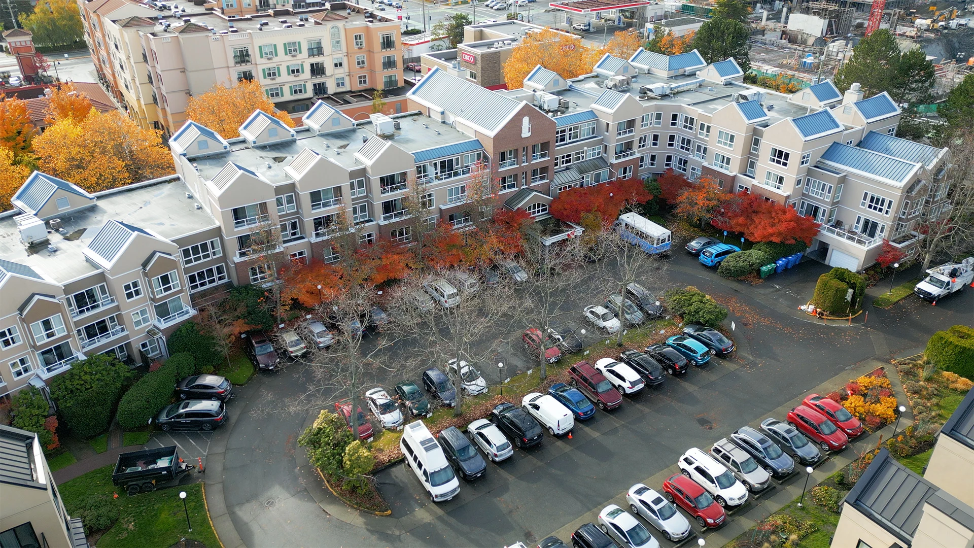 Exterior drone shot of The Kensington at Victoria